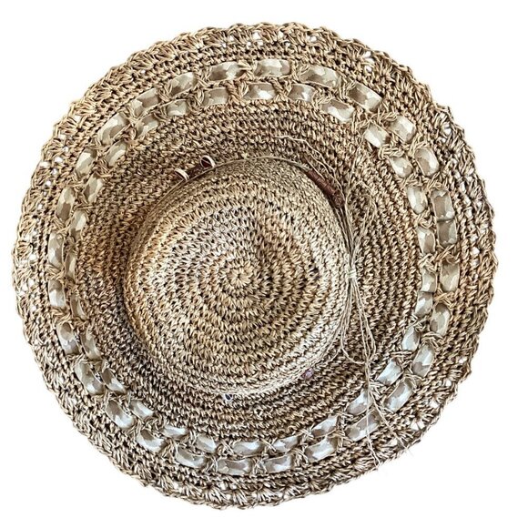 Beachy 3-Piece Set: Crop Ruffle Pant Linen Button-Up Top Sz S Seagrass Hat 329A - Picture 9 of 16